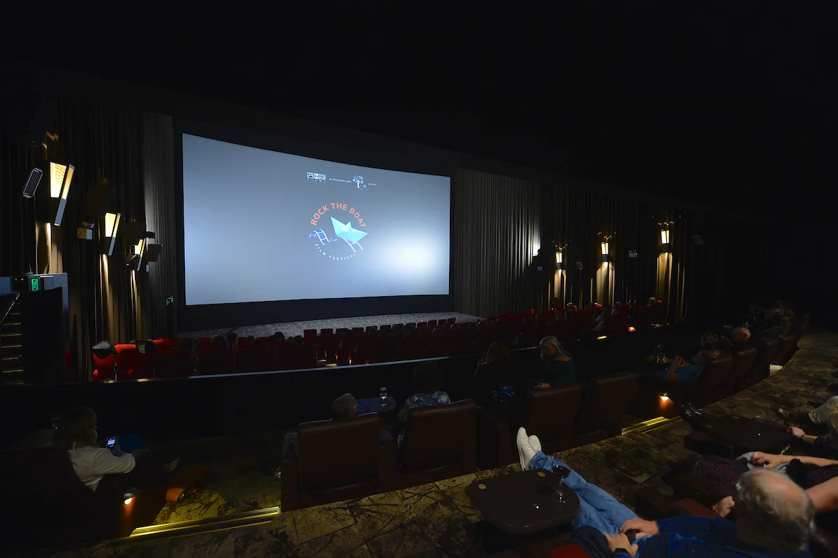 Rock The Boat Film Festival branding on the cinema screen